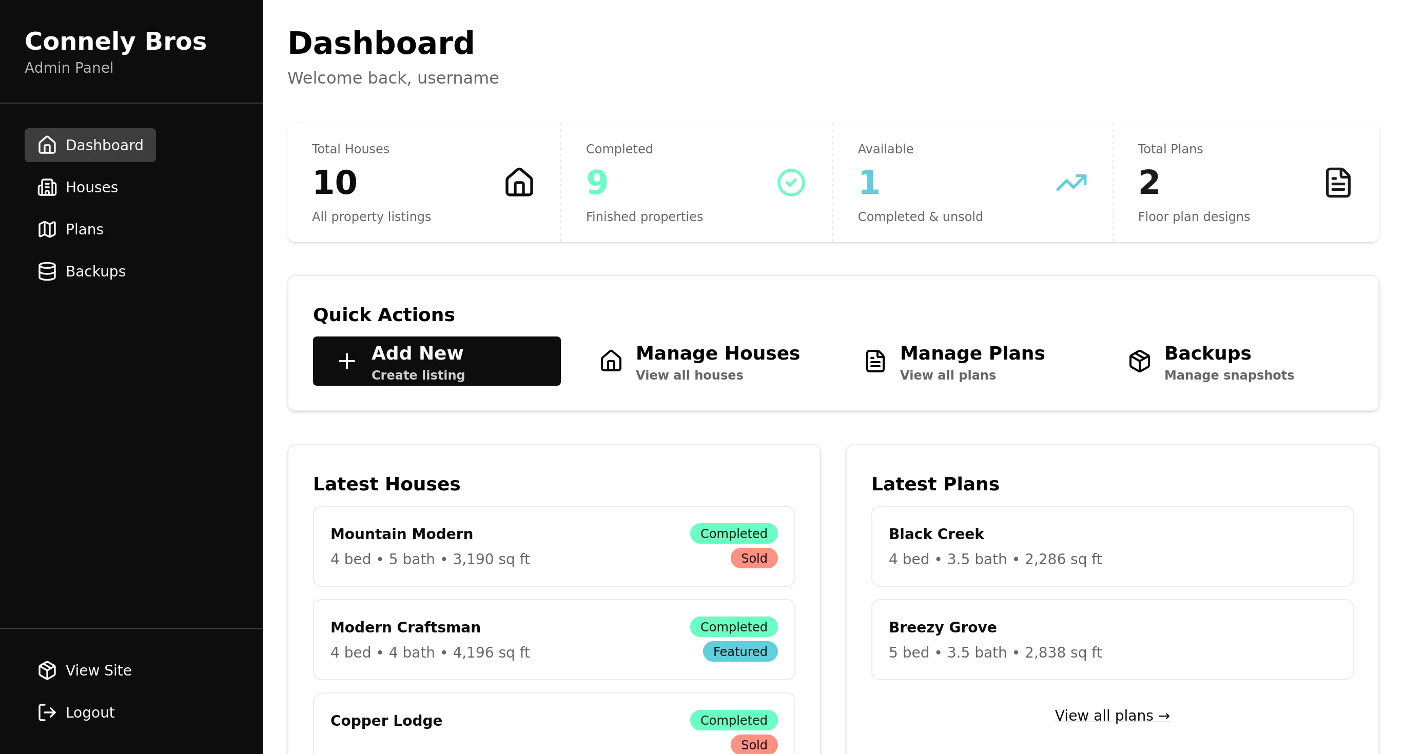 Connely Bros. admin portal