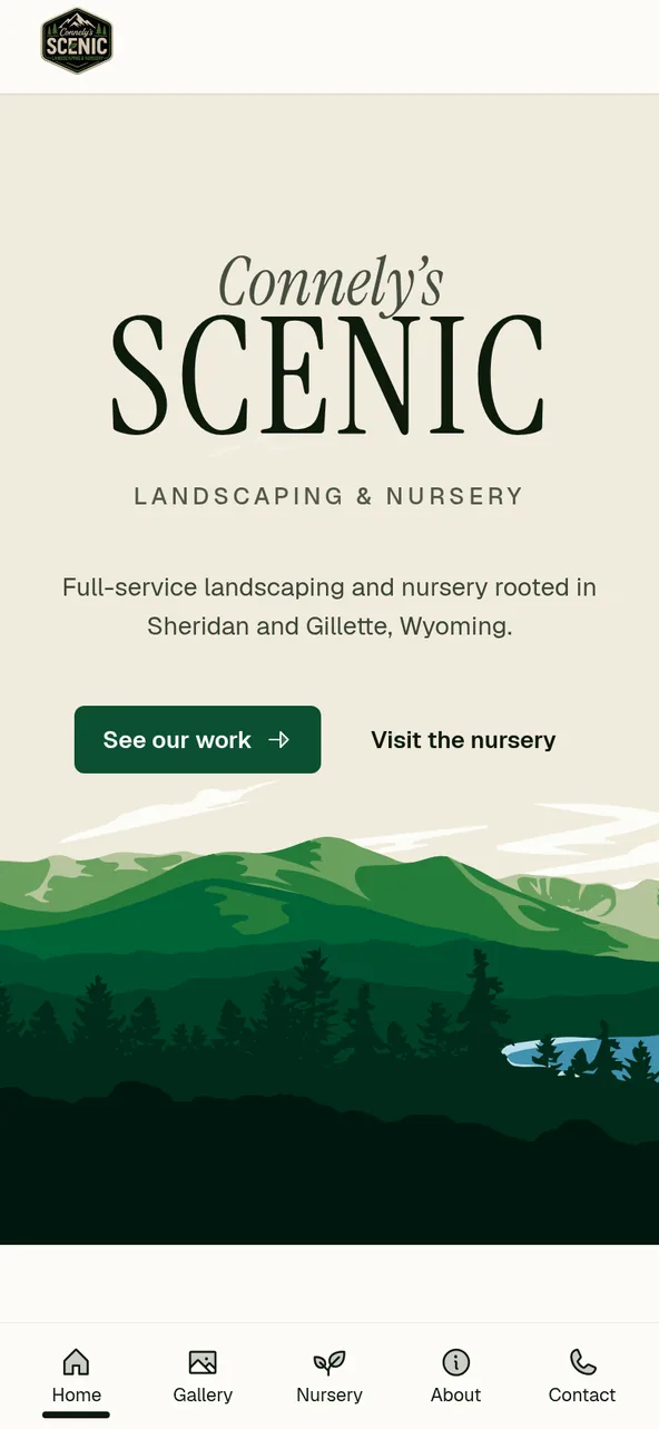 The Connely's Scenic Landscaping & Nursery site on a phone