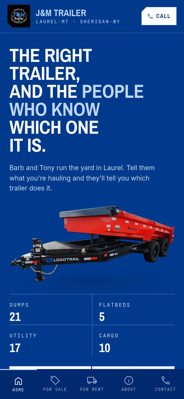 The J&M Trailer site on a phone