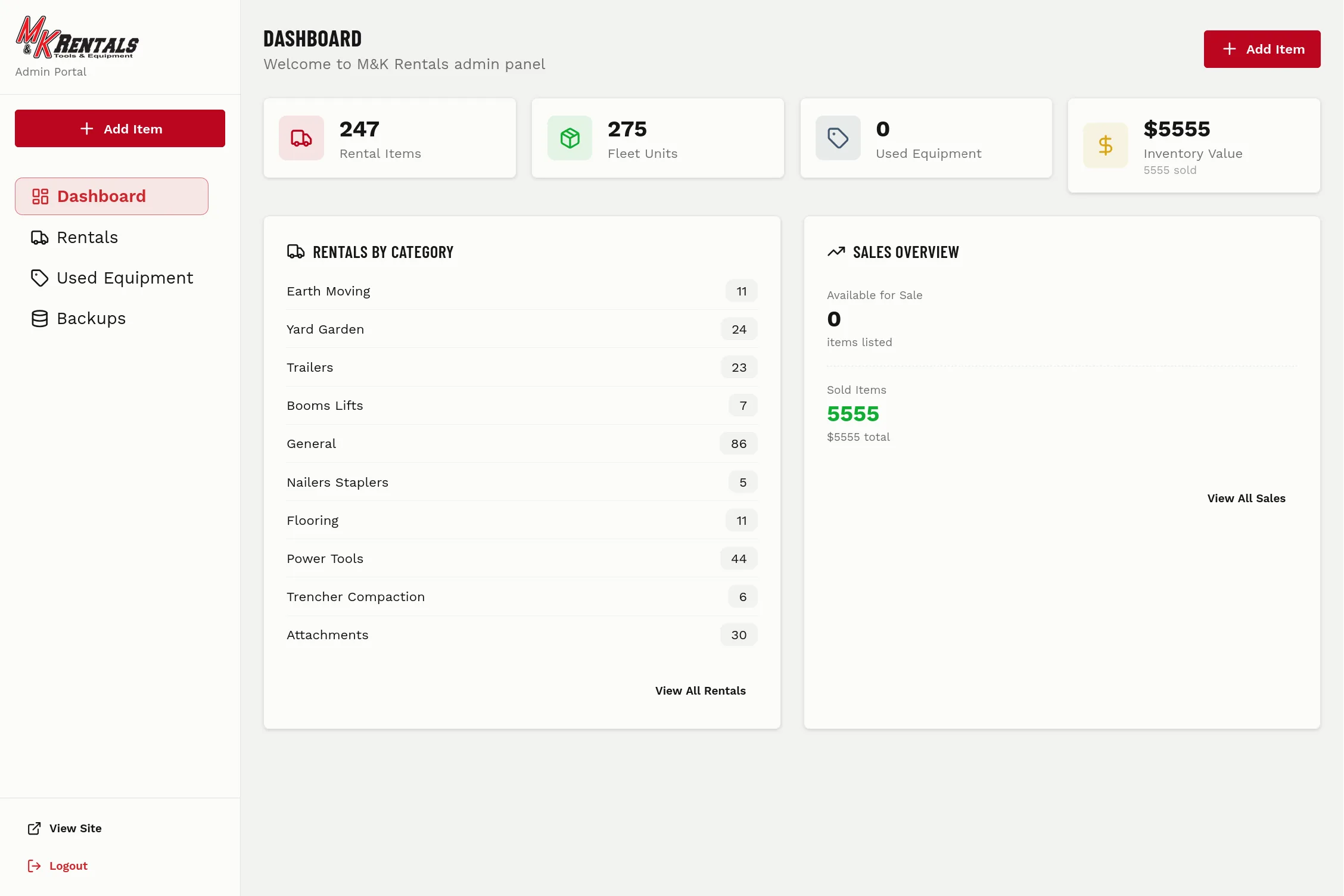 M&K Rentals admin portal