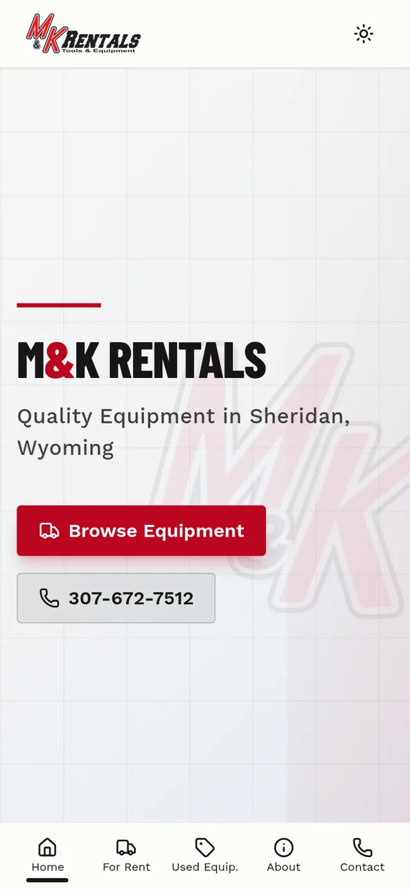 The M&K Rentals site on a phone